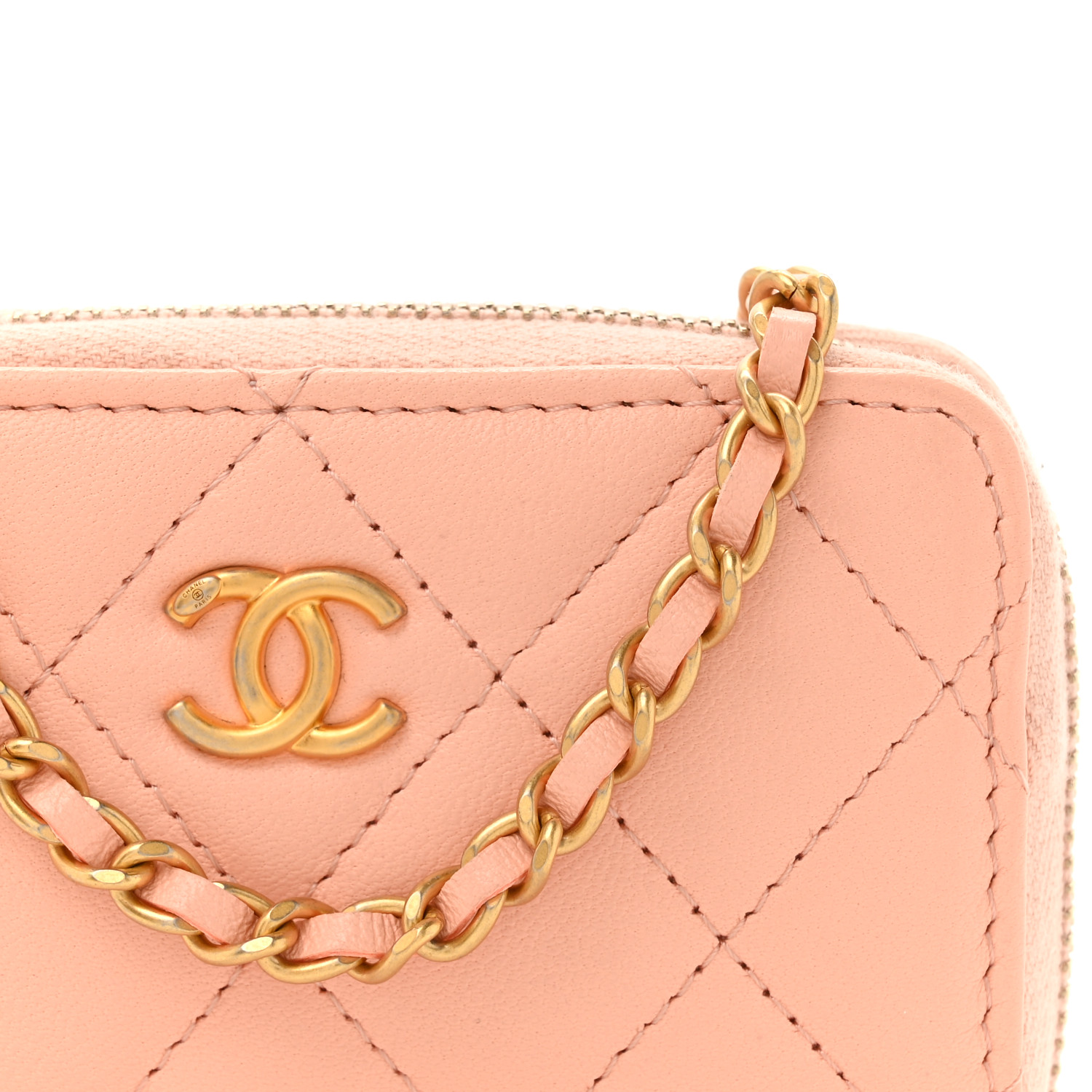 CHANEL Lambskin Quilted CC Pearl Crush Zip Card Holder On