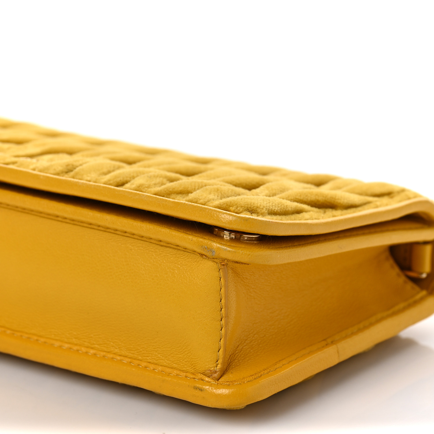 MIU MIU Nappa Velvet Matelasse Wallet On Chain Yellow