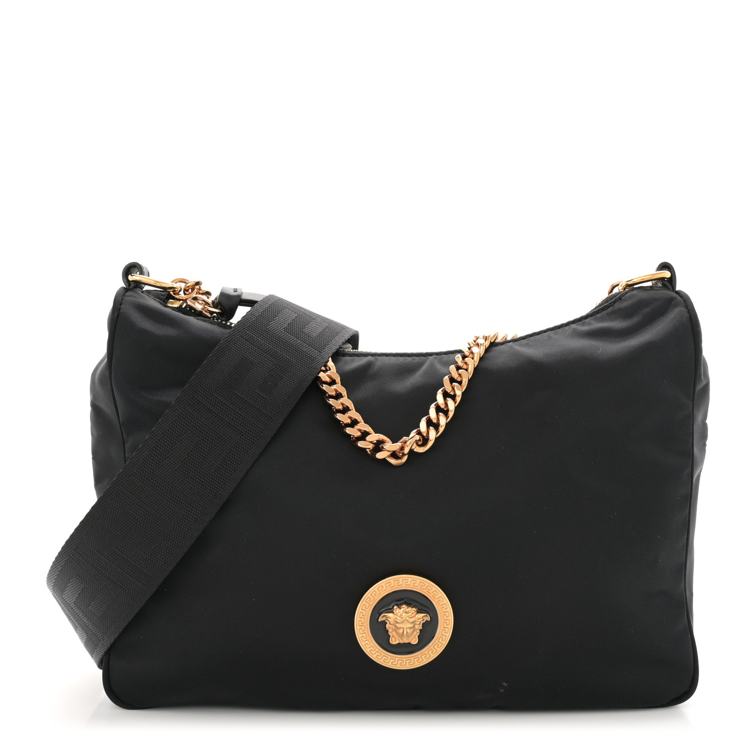 ショルダーバッグ Versace Shoulder Bag - Nylon - Black VERSACE Nylon Tribute Chain Crossbody Shoulder Bag Black