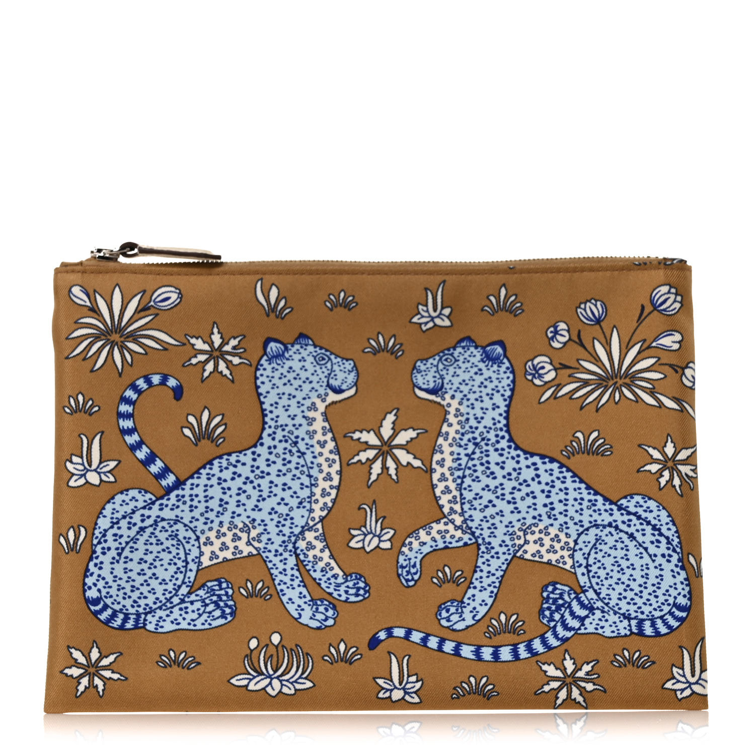 Les Leopardsプリント 防水 使いやすいHermesSilky Pocketポーチ HERMES Silk Les Leopards Silky Pocket Cosmetic Case Chai