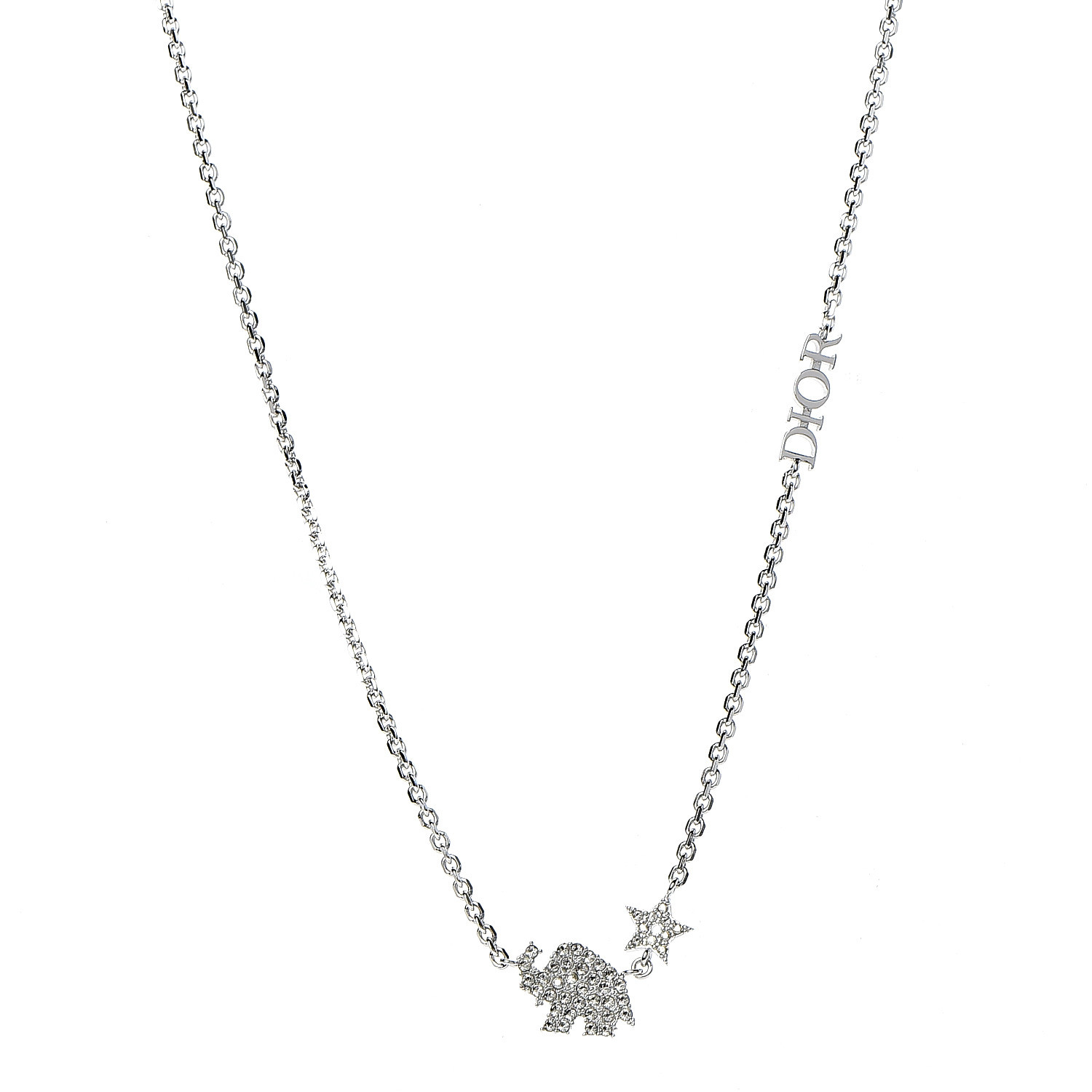 CHRISTIAN DIOR Crystal Star Elephant Necklace Silver 543404