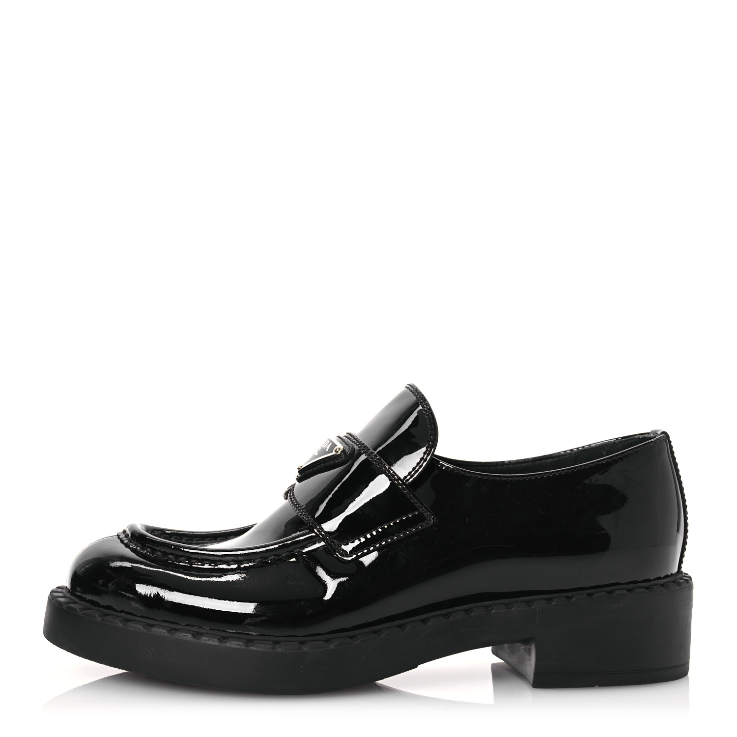 PRADA Vernice Triangle 50mm Loafers 38 Black 1614416