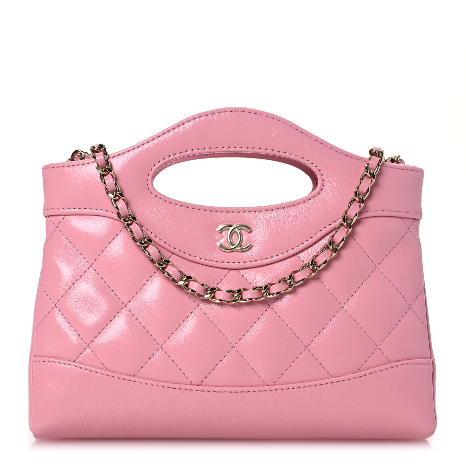 CHANEL Shiny Lambskin Quilted Nano 31 Shopping Bag Pink