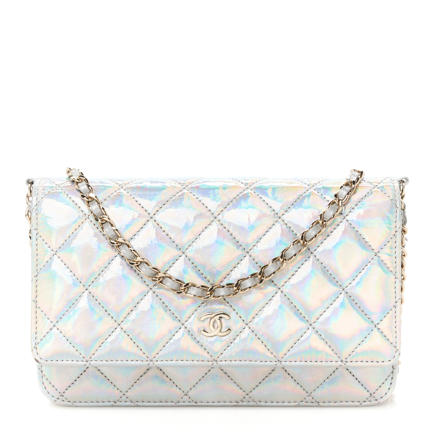【CHANEL】Chanel WOC（Patent Goatskin）【ランク:A】 CHANEL Lambskin Quilted Enamel Wallet On Chain WOC Black