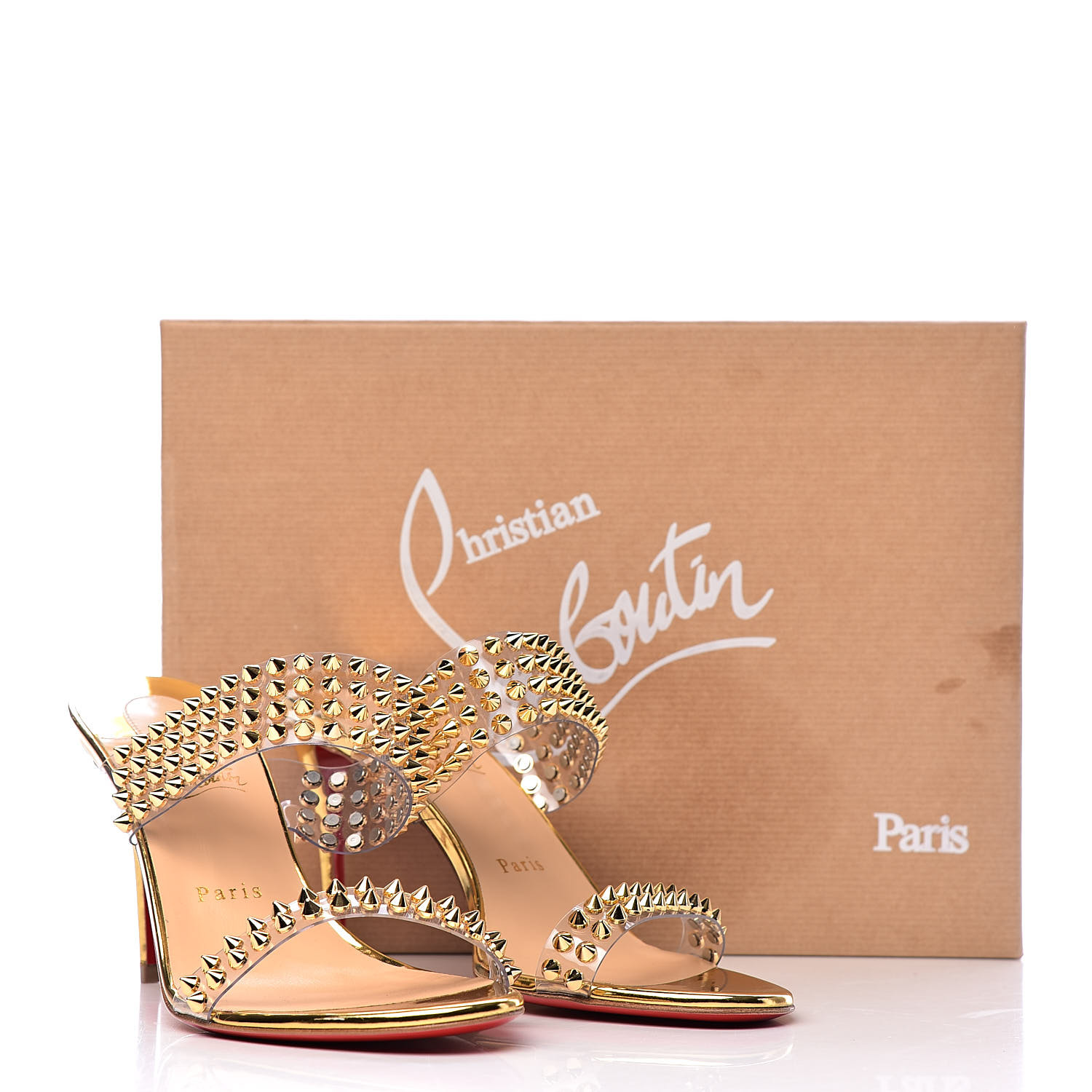 Christian Louboutin スパイク付きパンプス 39 ゴールド CHRISTIAN LOUBOUTIN Specchio PVC Spikes Only 85 Slide