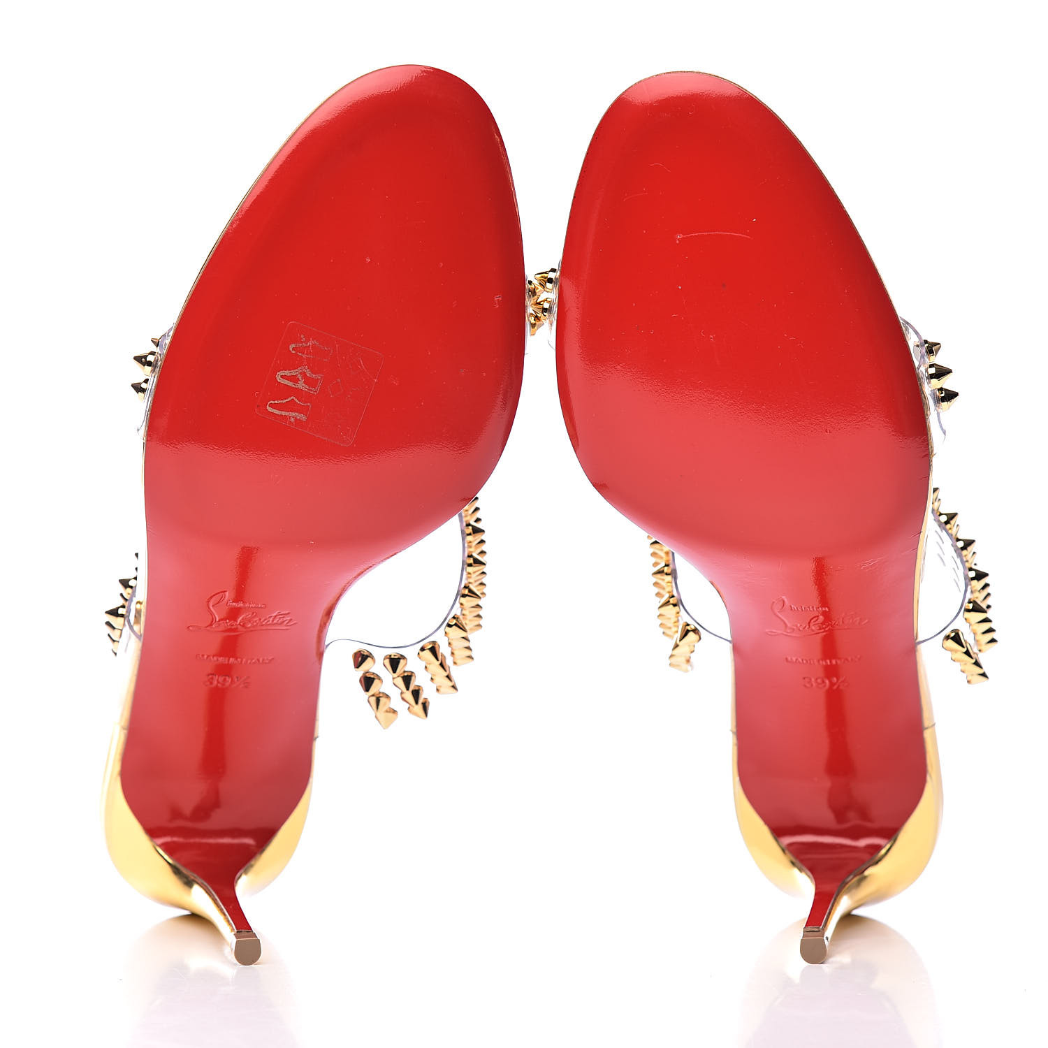 Christian Louboutin パンプス 茶 2118425Y0010 CHRISTIAN LOUBOUTIN Specchio PVC Spikes Only 85 Slide