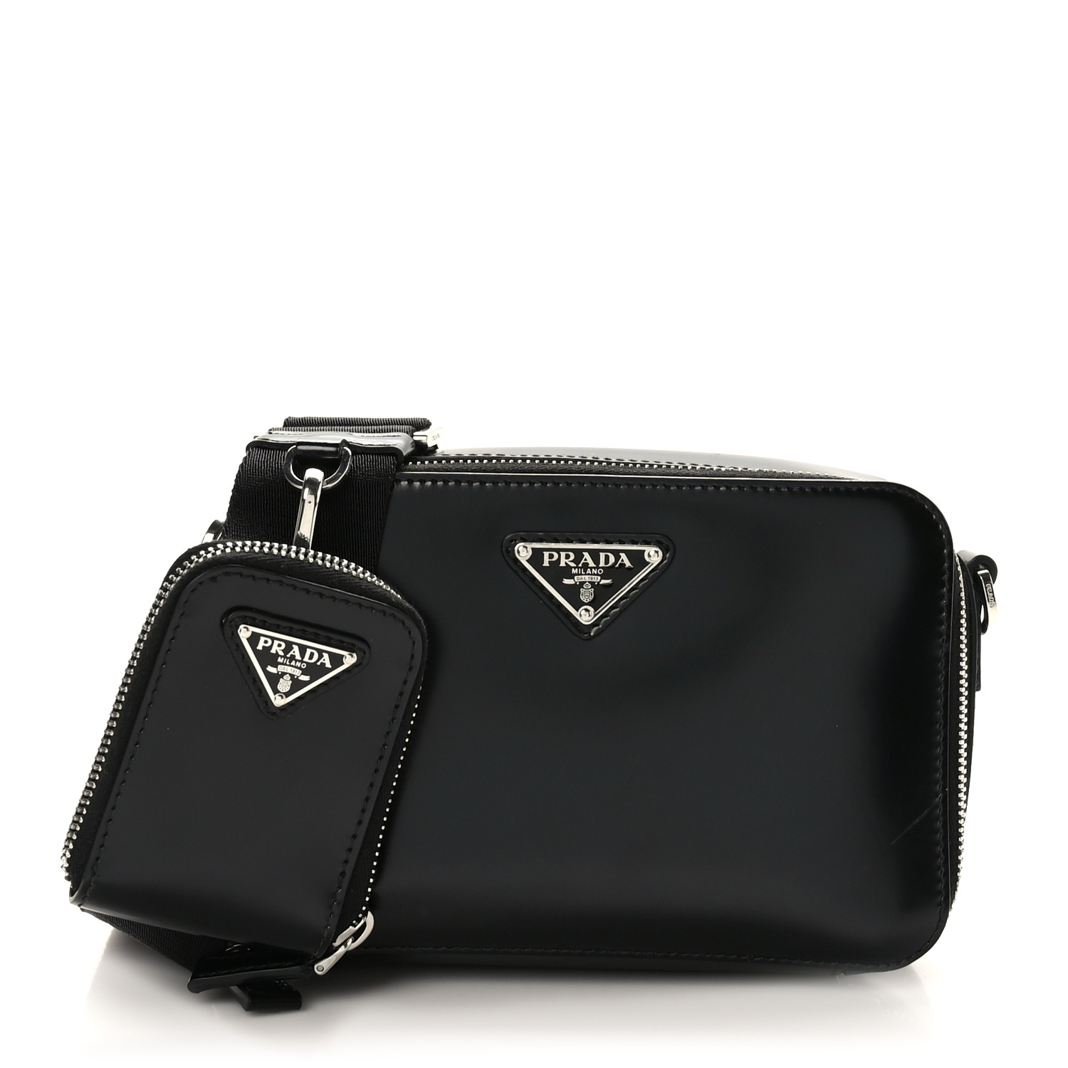 ショルダーバッグ Prada Black Leather Brique Crossbody Bag Brique leather crossbody bag in black - Prada | Mytheresa