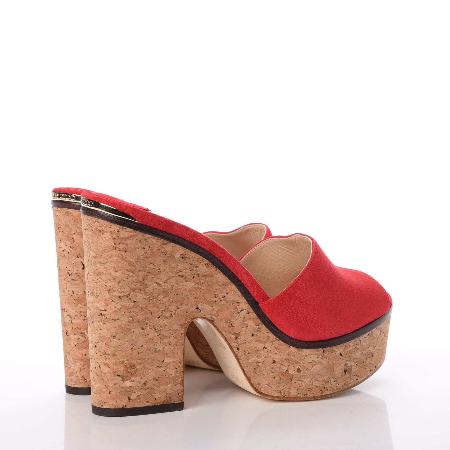 JIMMY CHOO Suede Cork DeeDee Platform Sandals 39 Red 276754