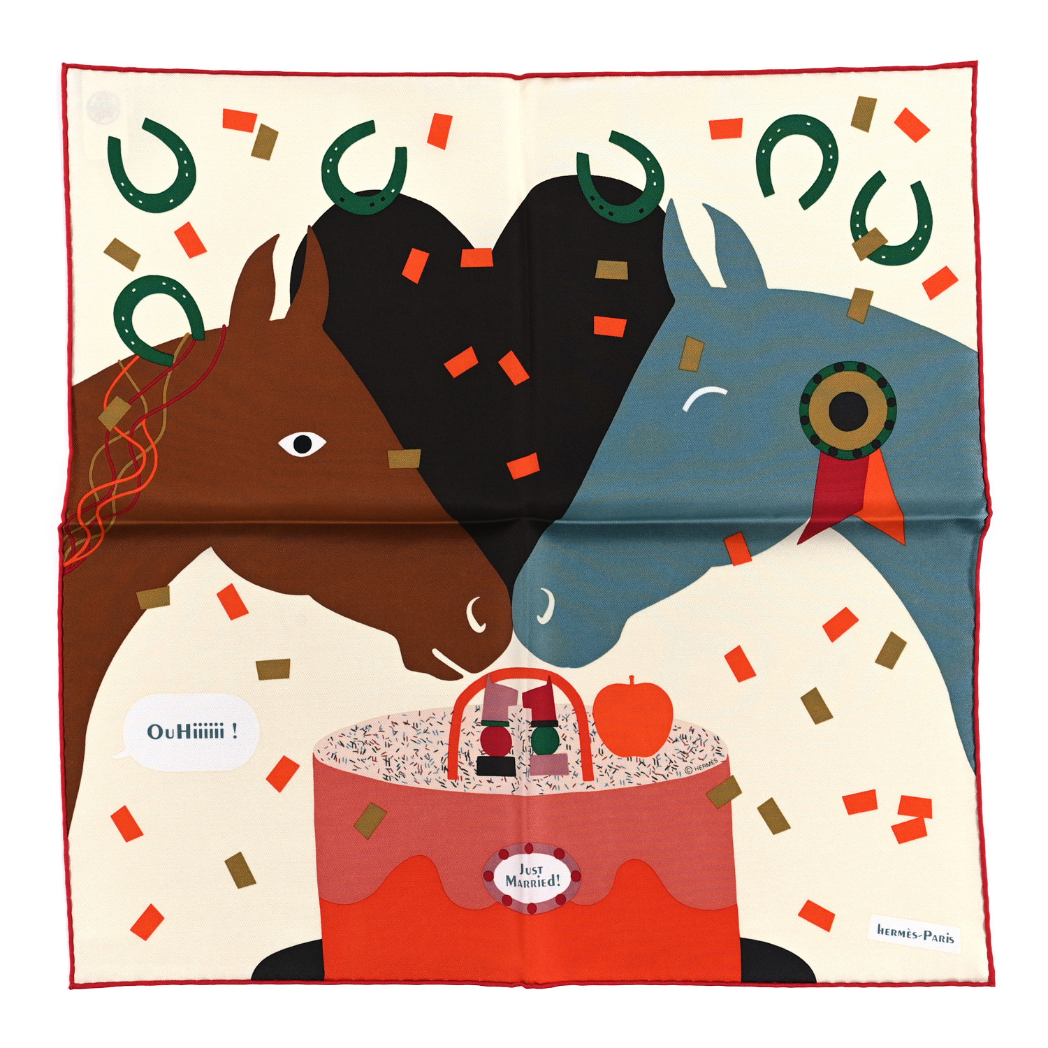 【アクセントに♪】HERMES スカーフ Just Married scarf 45 HERMES Silk Gavroche Just Married Scarf 45 Creme 1442412