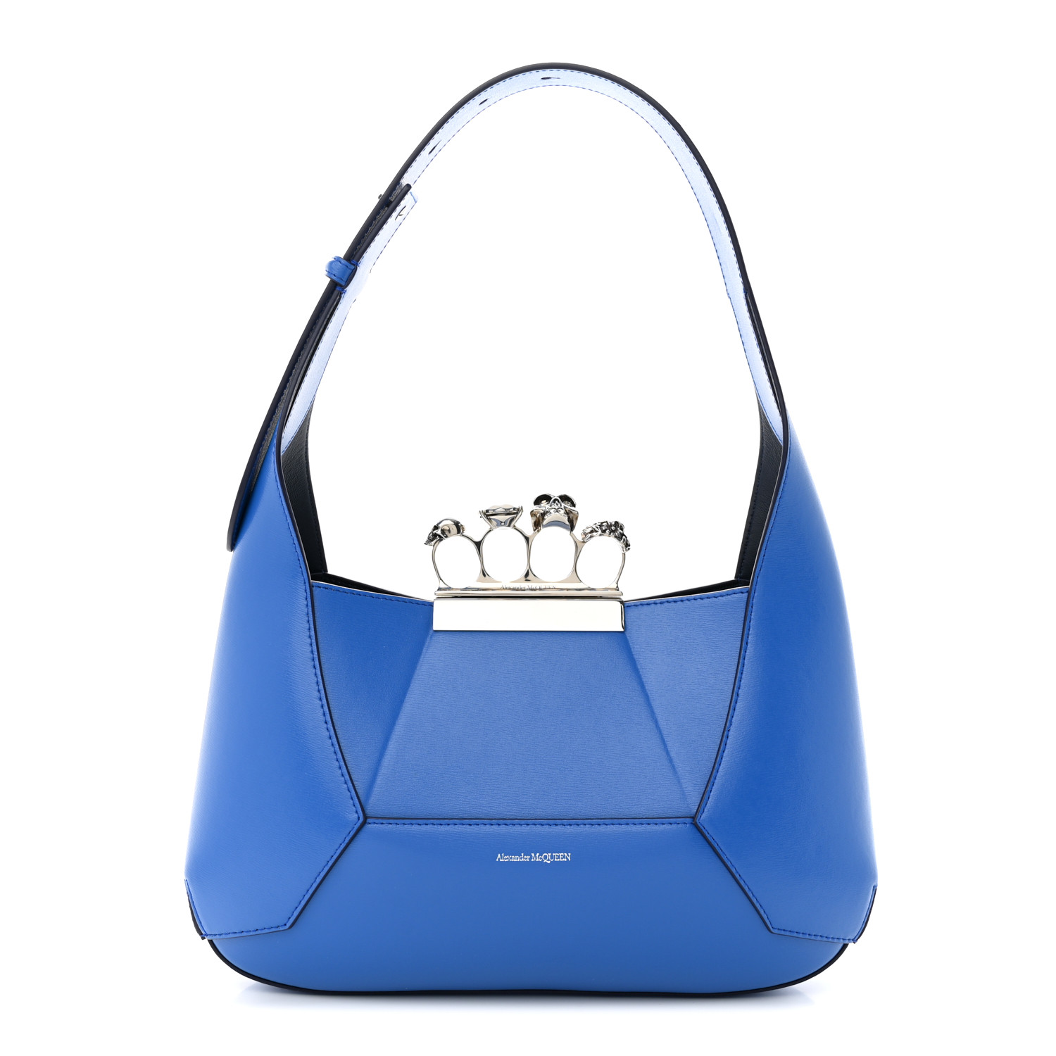 ALEXANDER MCQUEEN Smooth Calfskin Jeweled Hobo Bag Blue