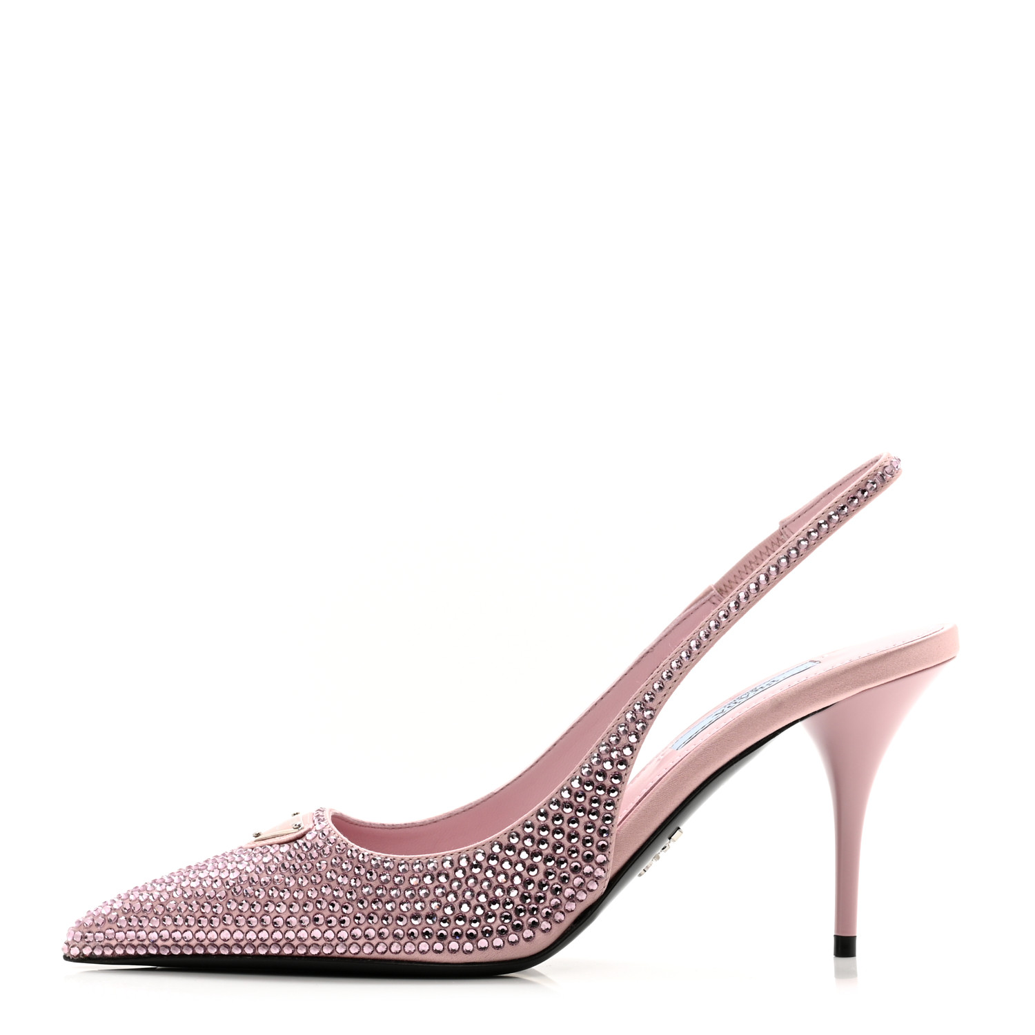 PRADA Satin Crystal Triangle Logo 85mm Slingback Pumps 35