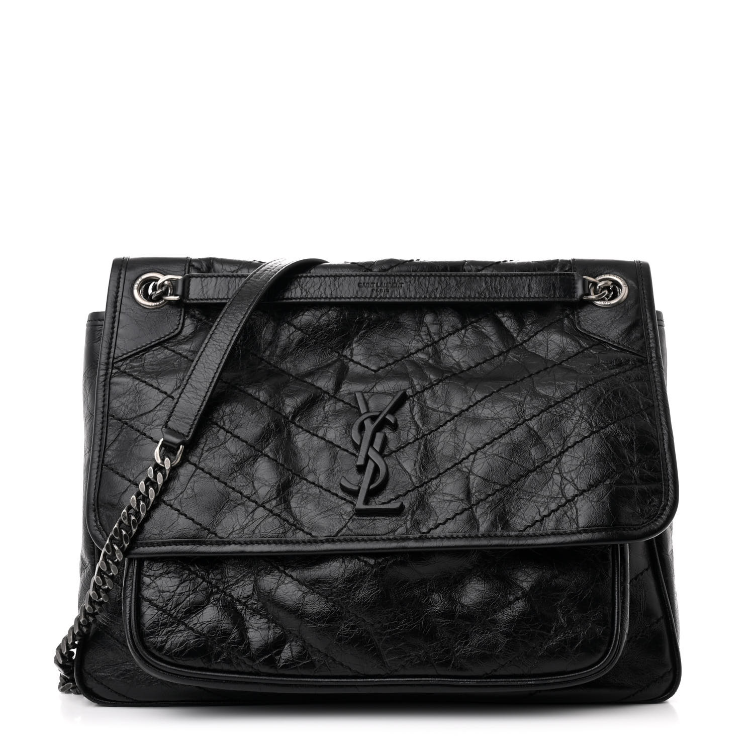 SAINT LAURENT Crinkled Calfskin Matelasse Monogram Large