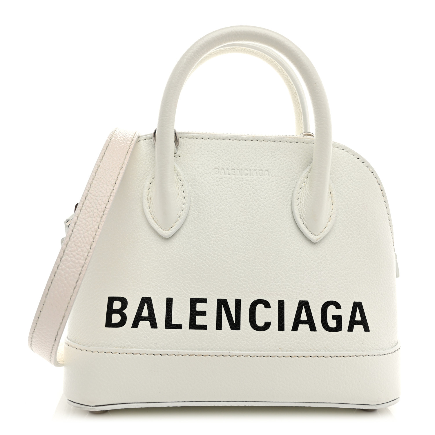BALENCIAGA Grained Calfskin XXS Ville Top Handle Bag White