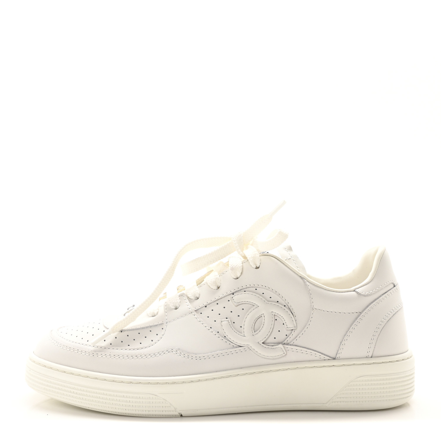 CHANEL Calfskin Womens CC Sneakers 39.5 White 1666414