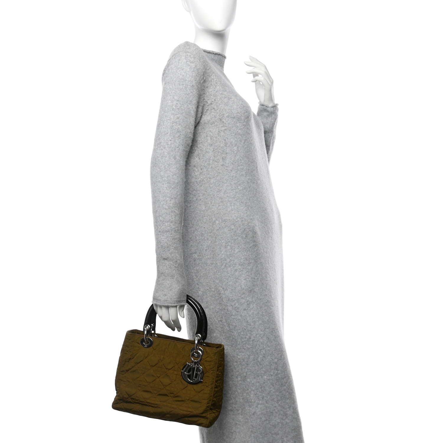 CHRISTIAN DIOR Nylon Cannage Medium Lady Dior Brown 1666449