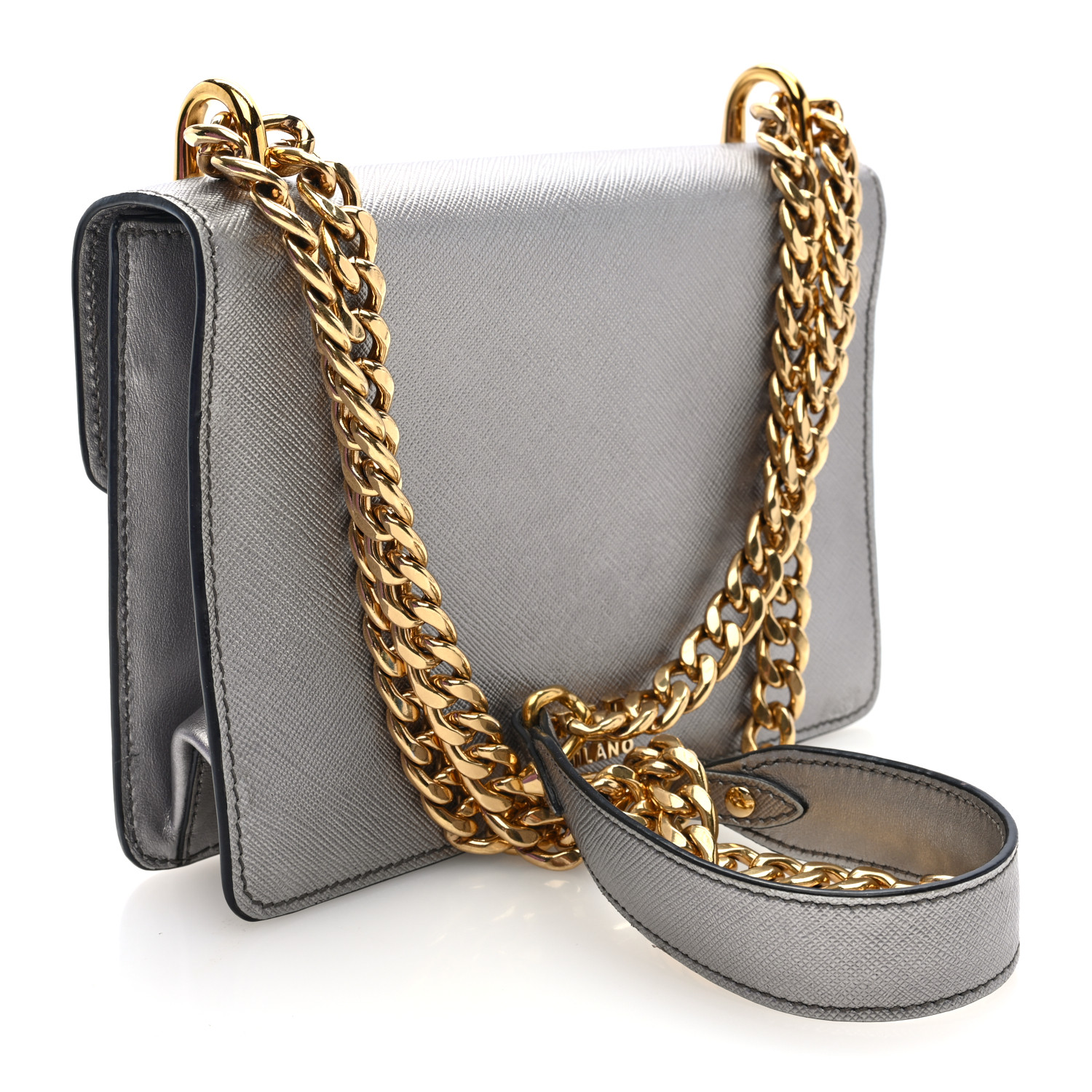 PRADA Saffiano Soft Calfskin Metal Triangle Logo Envelope
