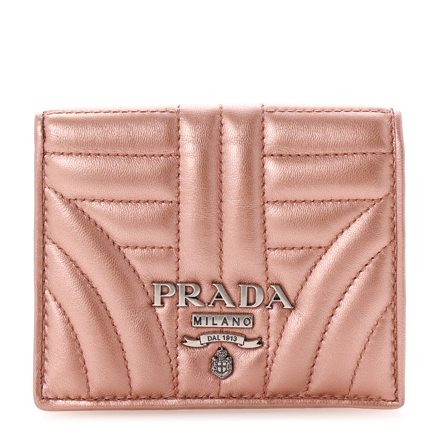 PRADA Metallic Nappa Impunture Diagramme Wallet Rosa Mordore