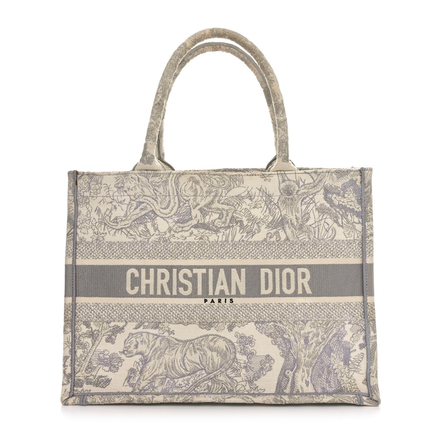 CHRISTIAN DIOR トートグレー CHRISTIAN DIOR Canvas Embroidered Medium Dioriviera Toile De