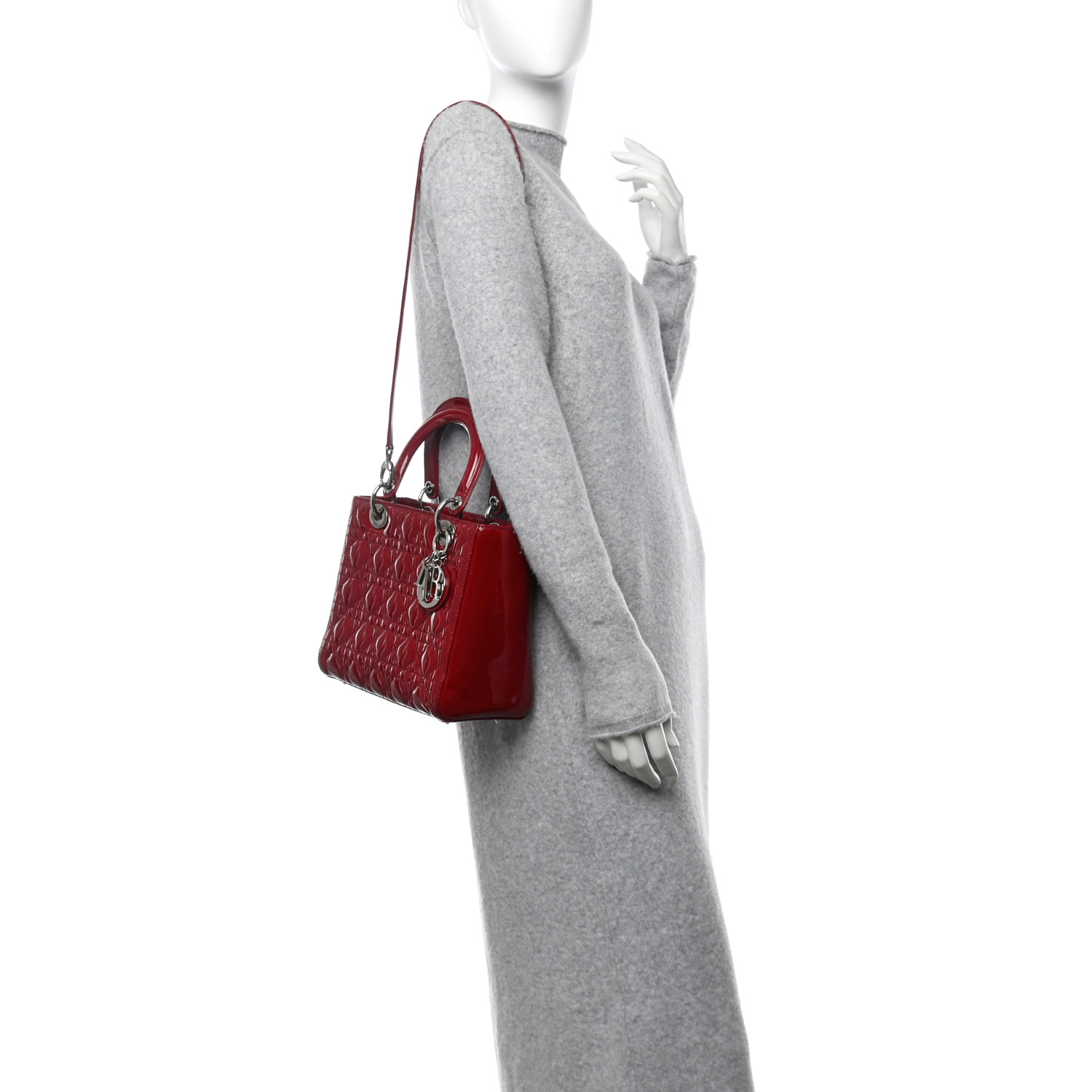 Dior かんざし DIOR レッド CHRISTIAN DIOR Patent Cannage Medium Lady Dior Burgundy Red
