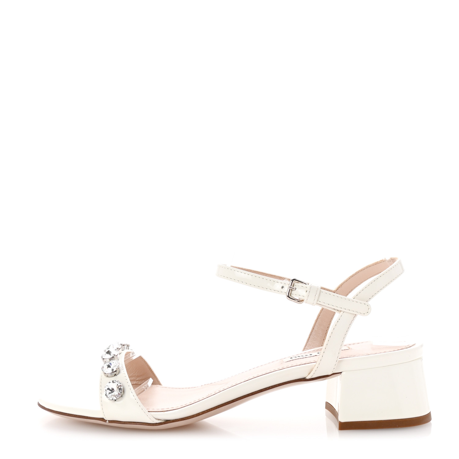 MIU MIU Patent Crystal Embellished Ankle Strap Sandals 36.5