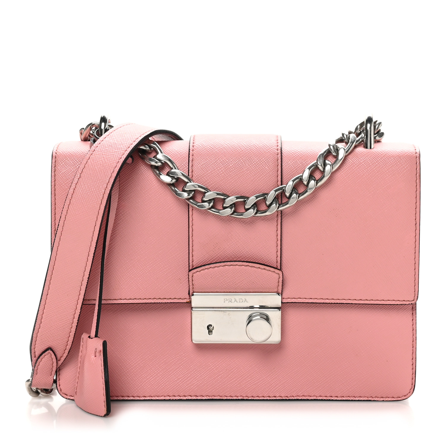 PRADA Saffiano Pattina Sound Chain Crossbody Bag Petalo