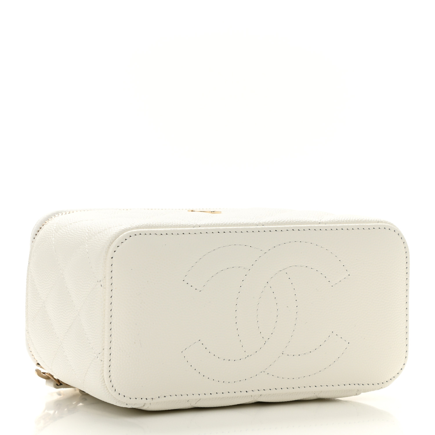 CHANEL Caviar Quilted Small Vanity Case With Chain White