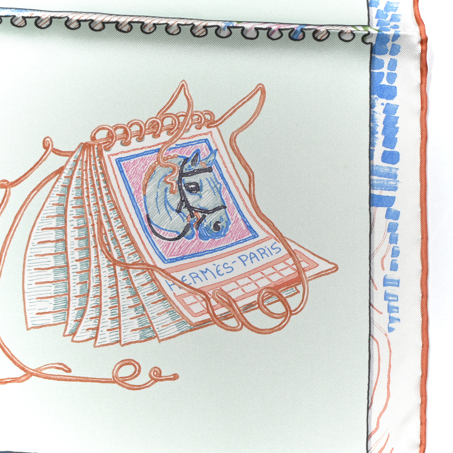 エルメス カレ90 Chevaloscope vert d’eau/corail/bleu HERMES Silk Chevaloscope Scarf 90 Vert D'eau Corail Bleu
