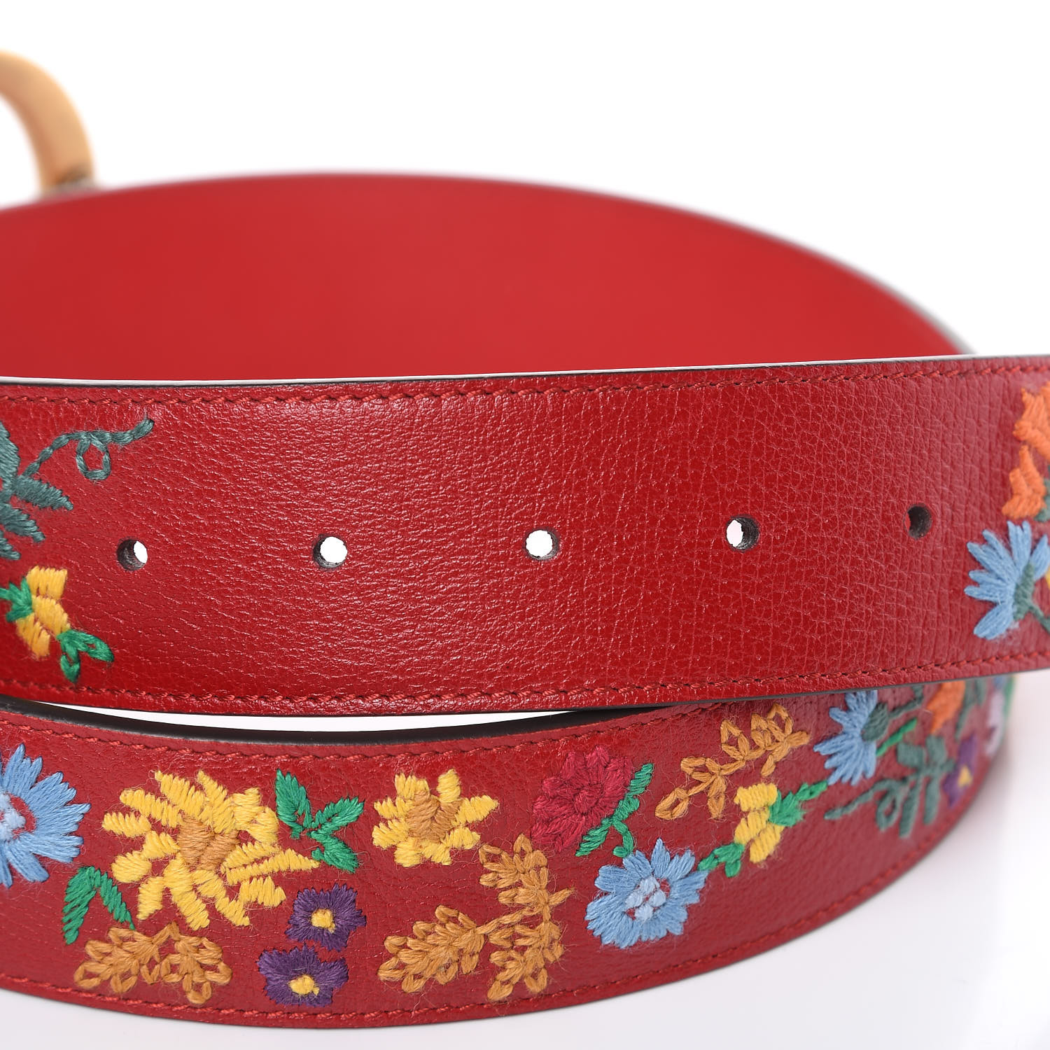 GUCCI Textured Calfskin Flower Embroidered Double G 40mm