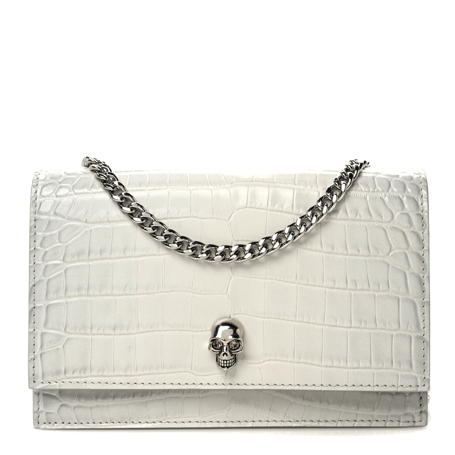 ALEXANDER MCQUEEN Calfskin Crocodile Embossed Skull Mini