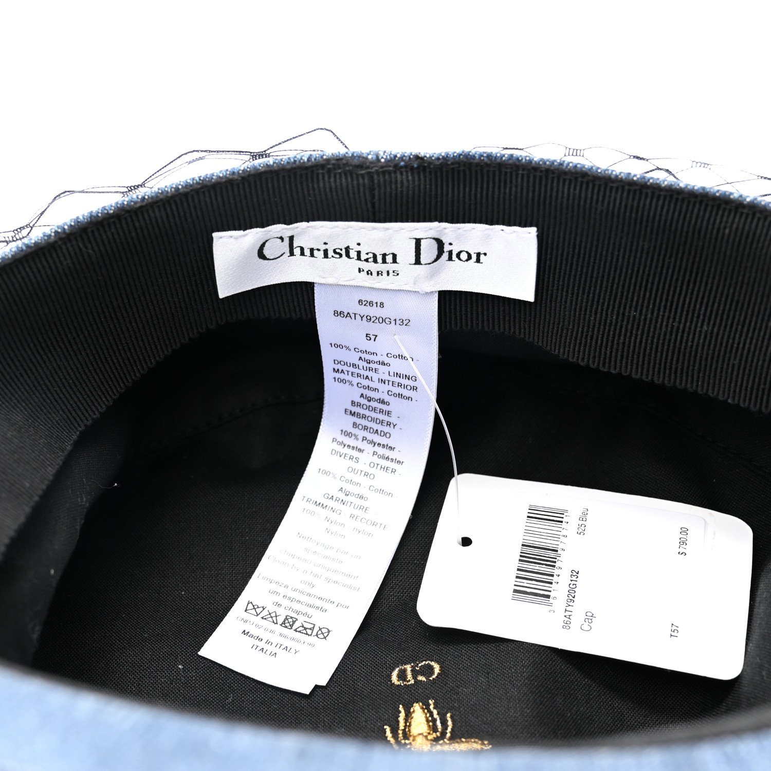 CHRISTIAN DIOR Denim Arty Veil Cap 57 Blue 1236688