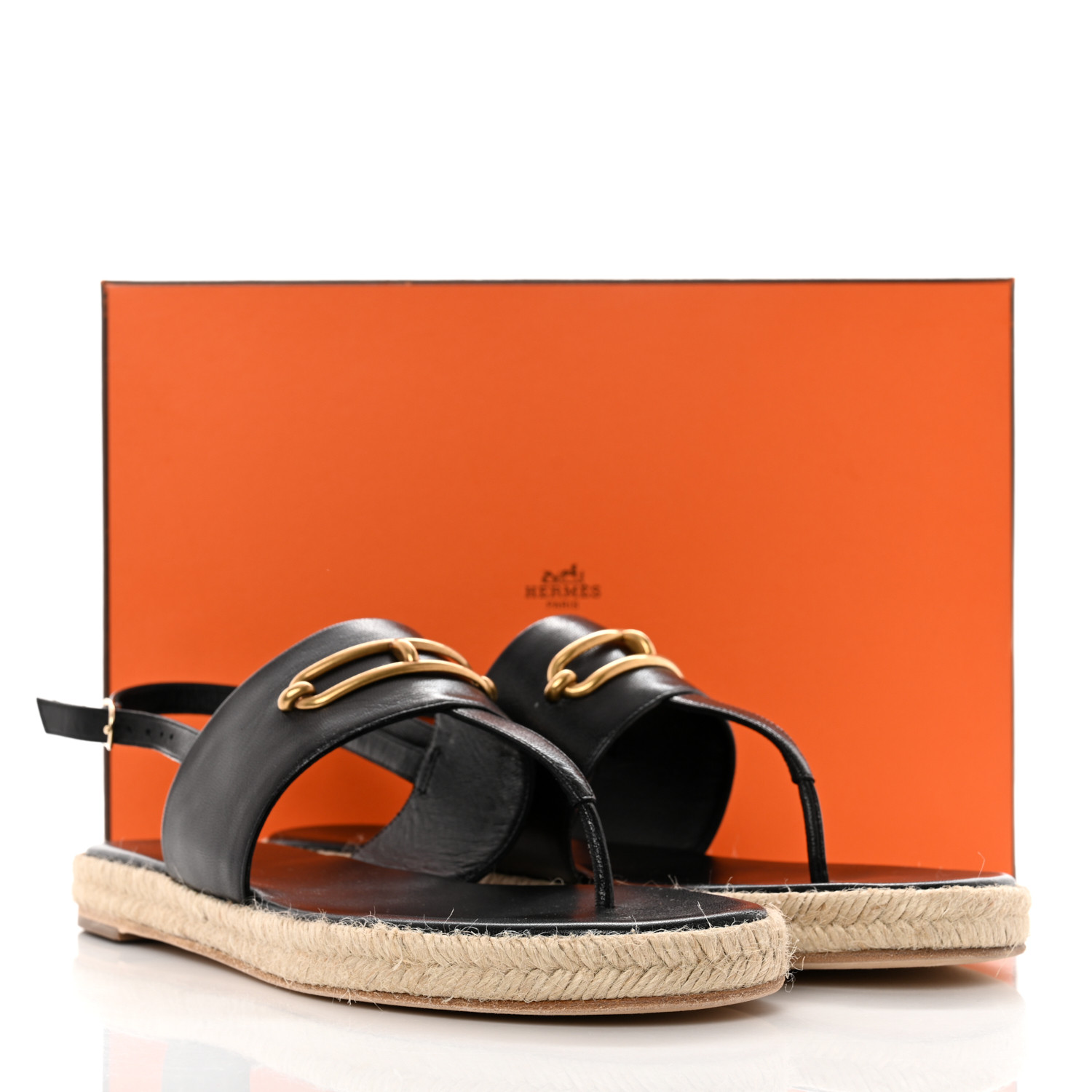 HERMES Goatskin Eloise Espadrille Sandals 41 Black 1240457