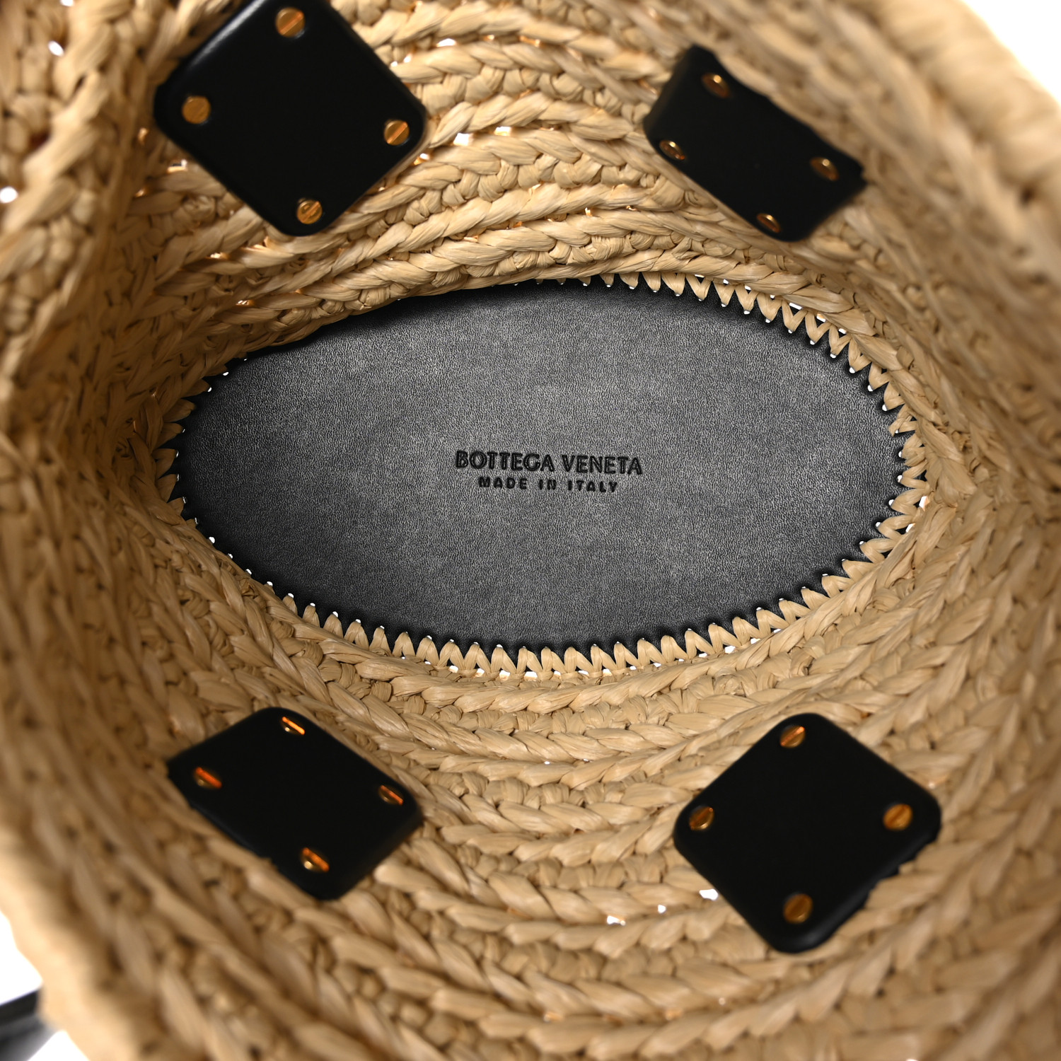 BOTTEGA VENETA Raffia Calfskin Small Arco Basket Black