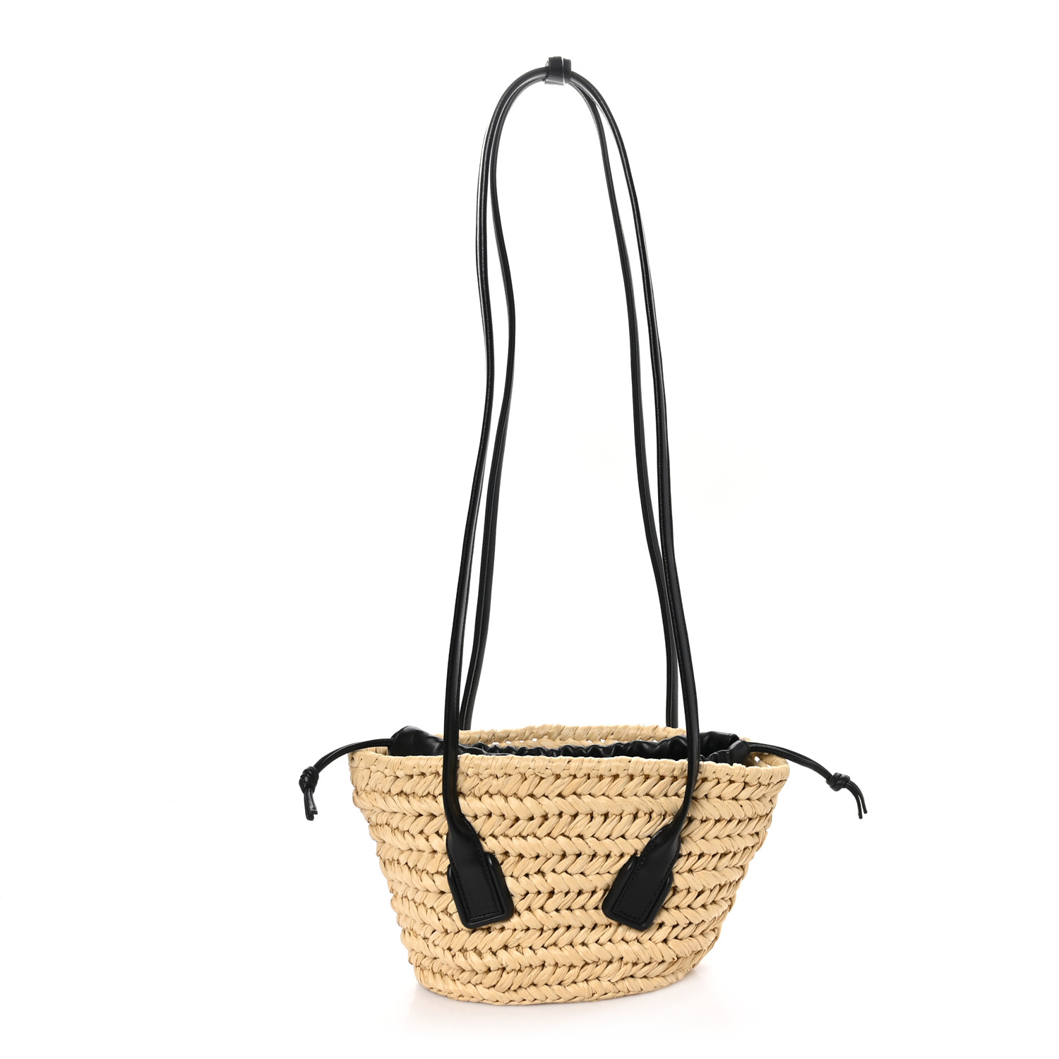 直営店直送/BOTTEGA VENETA/Arco Raffia Crochet Bag お洒落☆ BOTTEGA VENETA Raffia Calfskin Small Arco Basket Black