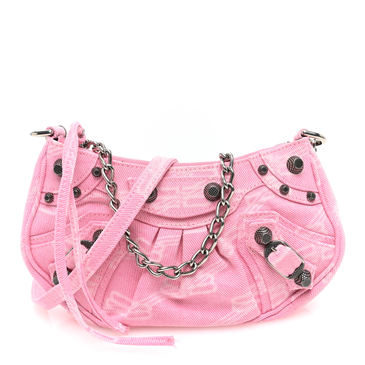 BALENCIAGA Washed Denim BB Monogram Le Cagole Mini Purse