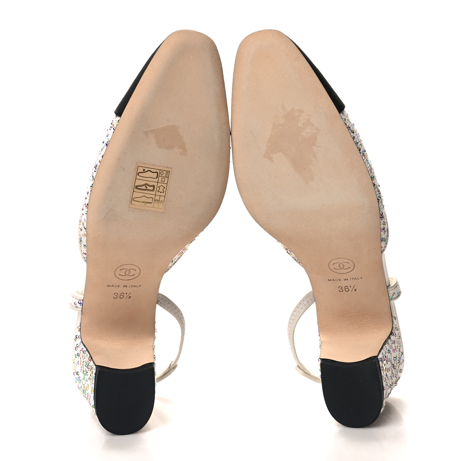 CHANEL Iridescent Tweed Cap Toe CC Slingback Flats 36 White