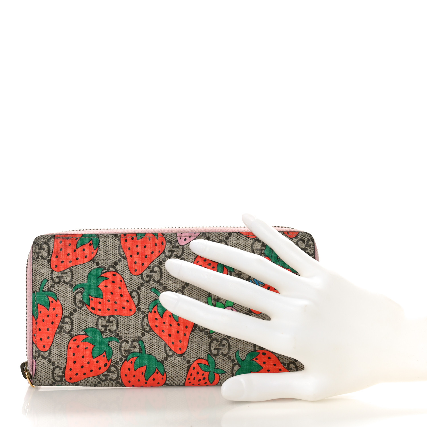 GUCCI GG Supreme Monogram Strawberry Zip Around Wallet Light