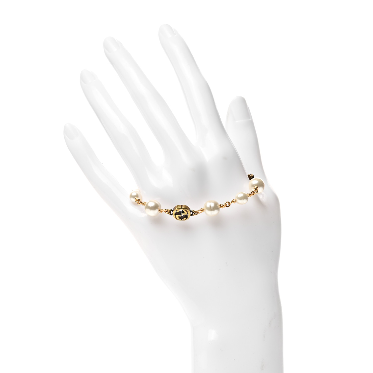 GUCCI Interlocking G Flower Pearl Bracelet Gold 1136557