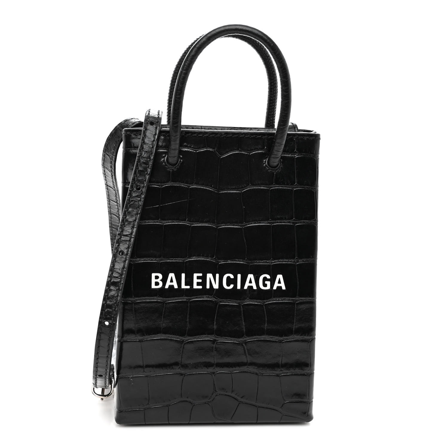 バッグ BALENCIAGA Shopping Phone Holder Bag BALENCIAGA Leather Phone Holder Shopping Crossbody Bag Black