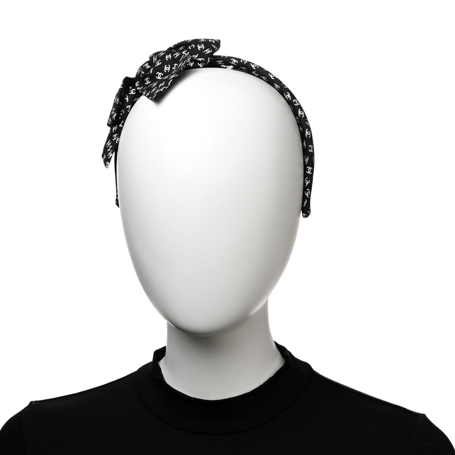 ＡMiシャネルリボン CHANEL Silk Bow CC Headband Black Ecru 1456193 | FASHIONPHILE
