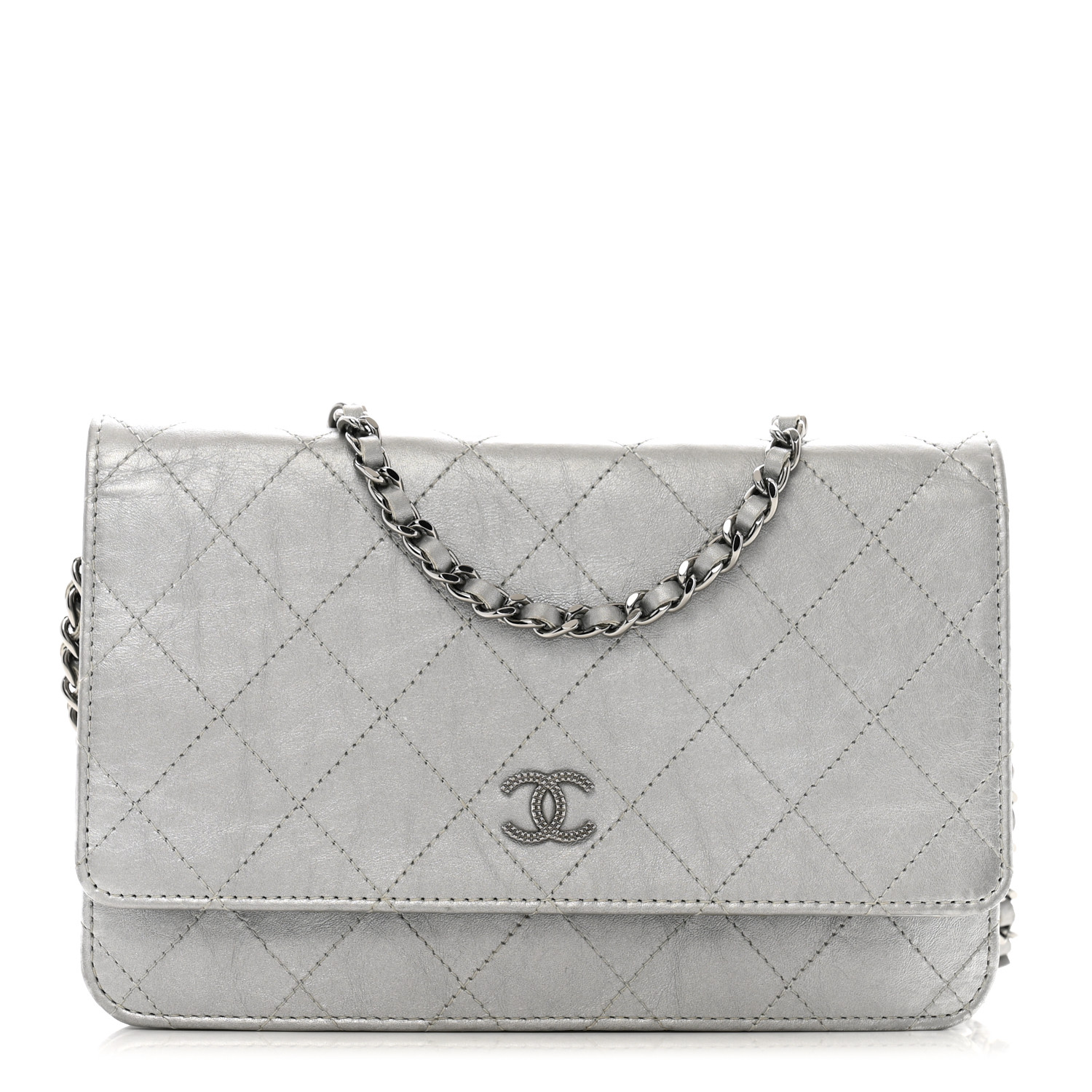 シャネル　12400→ CHANEL Metallic Aged Calfskin Quilted Wallet on Chain WOC