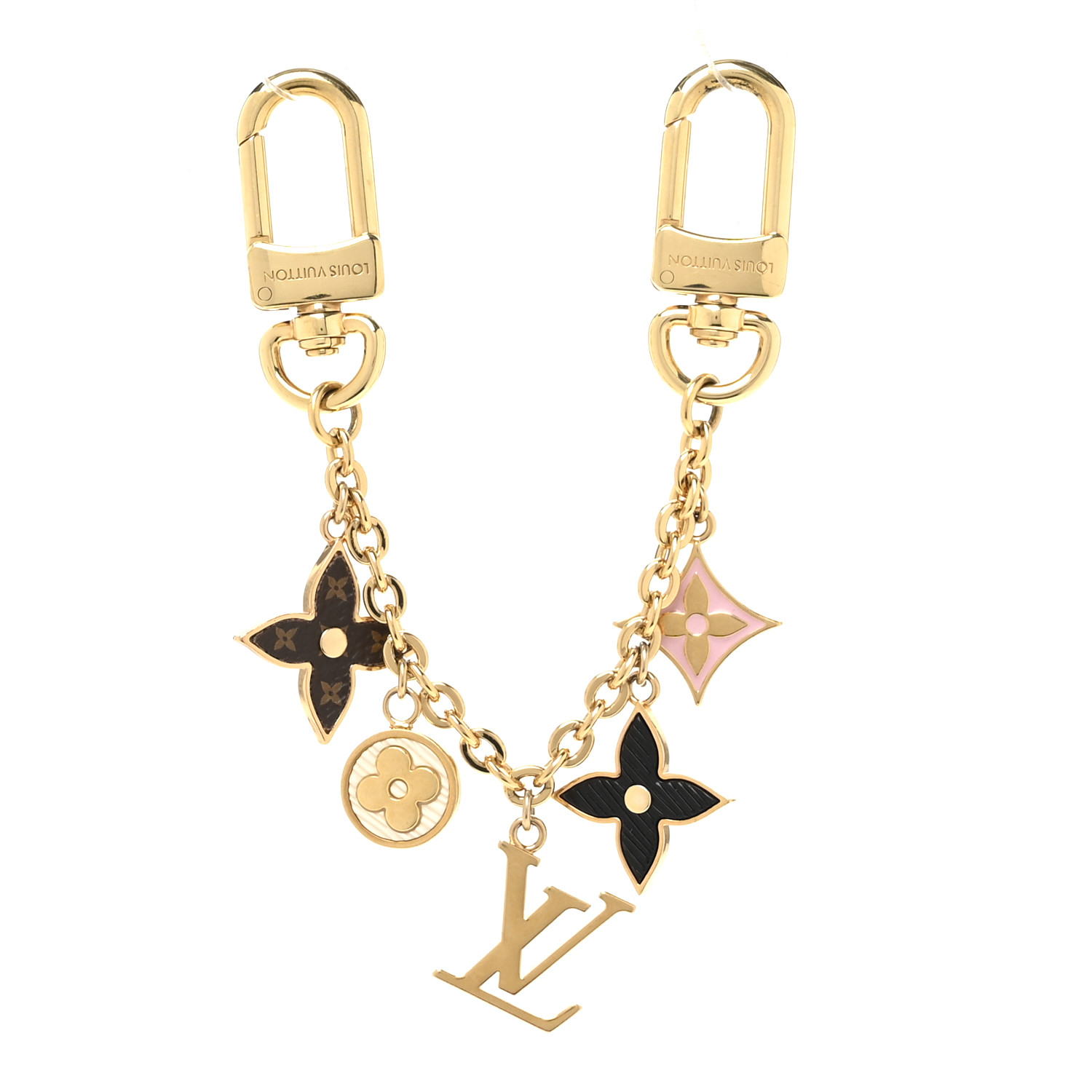 LOUIS VUITTON Brass Enamel Fleur De Monogram Bag Charm Chain
