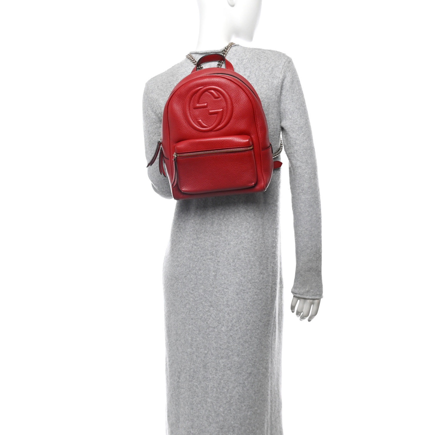 GUCCI リュック SOHO GUCCI Pebbled Calfskin Soho Chain Backpack Hibiscus Red