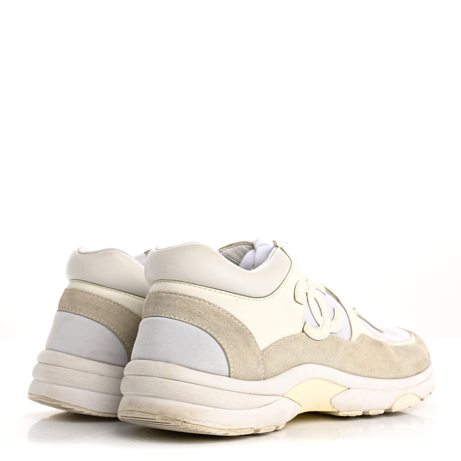 CHANEL Suede Calfskin Fabric CC Sneakers 36.5 White 1696907