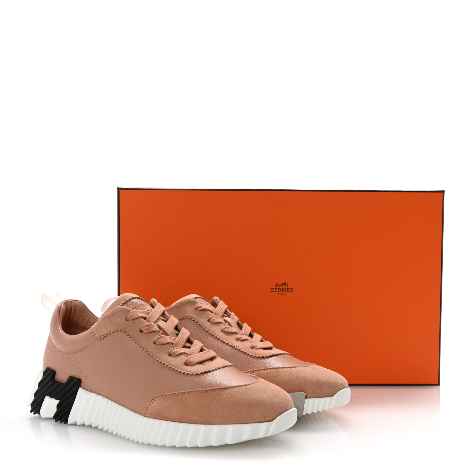 HERMES Suede Lambskin Bouncing Sneakers 39 Nude 1701699