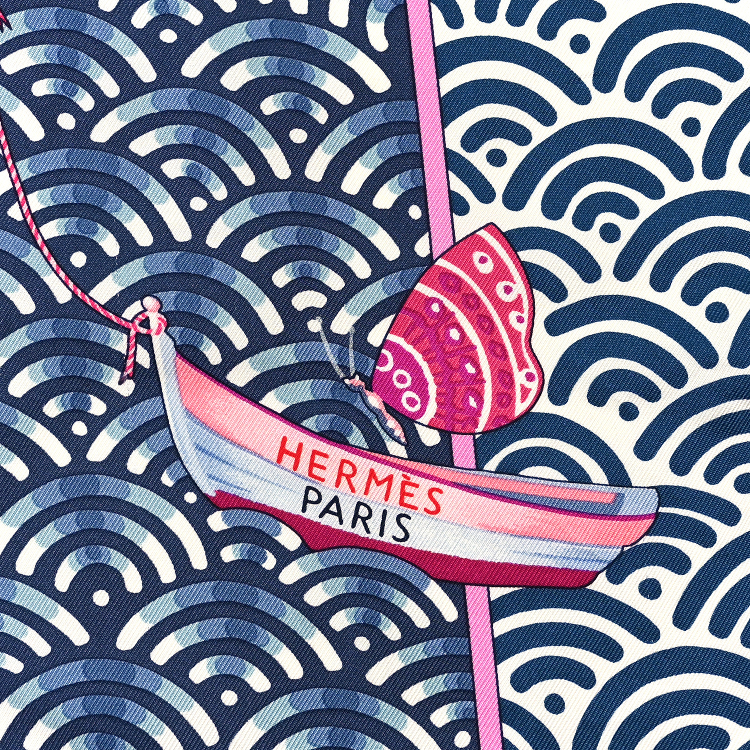 HERMÈS★カレ90 BATEAU FLEURI HERMES Silk Bateau Fleuri Scarf 90 Bleu Rose White 1699165