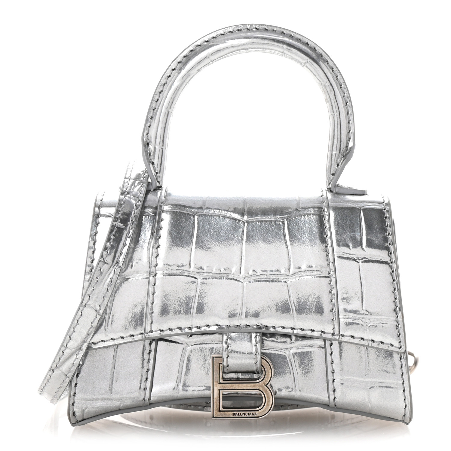 BALENCIAGA Metallic Calfskin Crocodile Embossed Hourglass