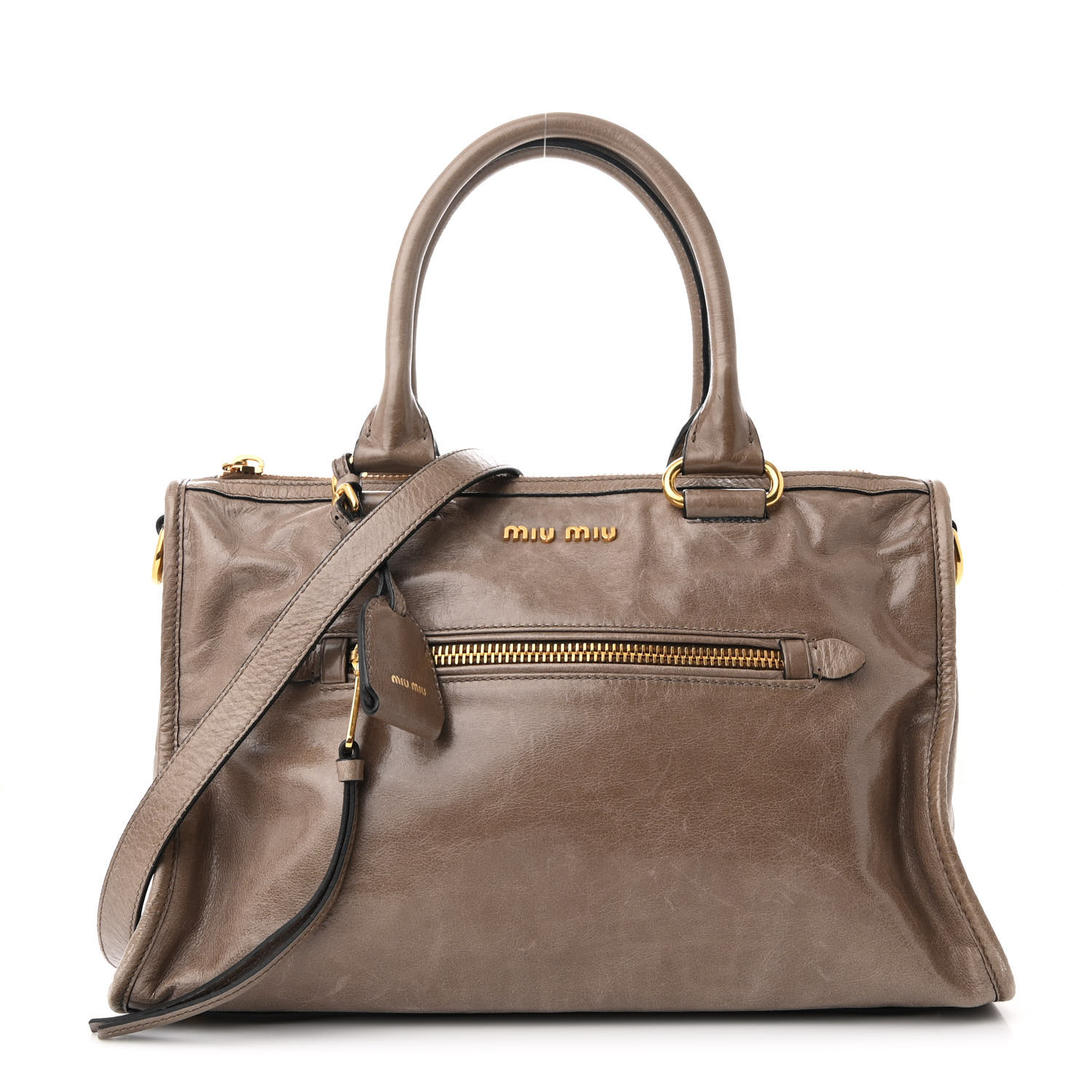 miu miu Vitello Large Tote Bag バッグ Miu Miu Vitello Shine Patch Black Leather Satchel Bag