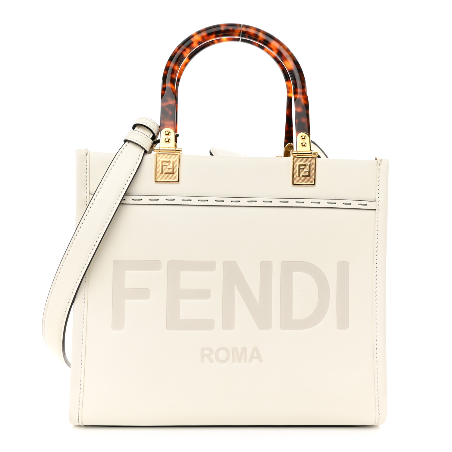 【送料&関税込】Printed Plexiglass And l Forever Fendi E FENDI Vitello Plexiglass FF Embossed Medium Fendi Sunshine