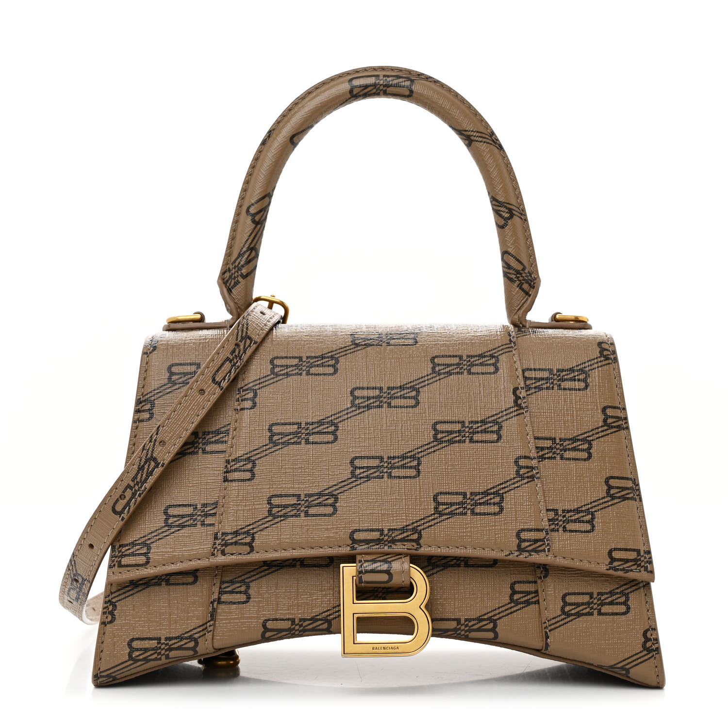 送料込 BALENCIAGA HOURGLASS SMALL HANDBAG BB MONOGRAM BALENCIAGA Coated Canvas BB Monogram Small Hourglass Top