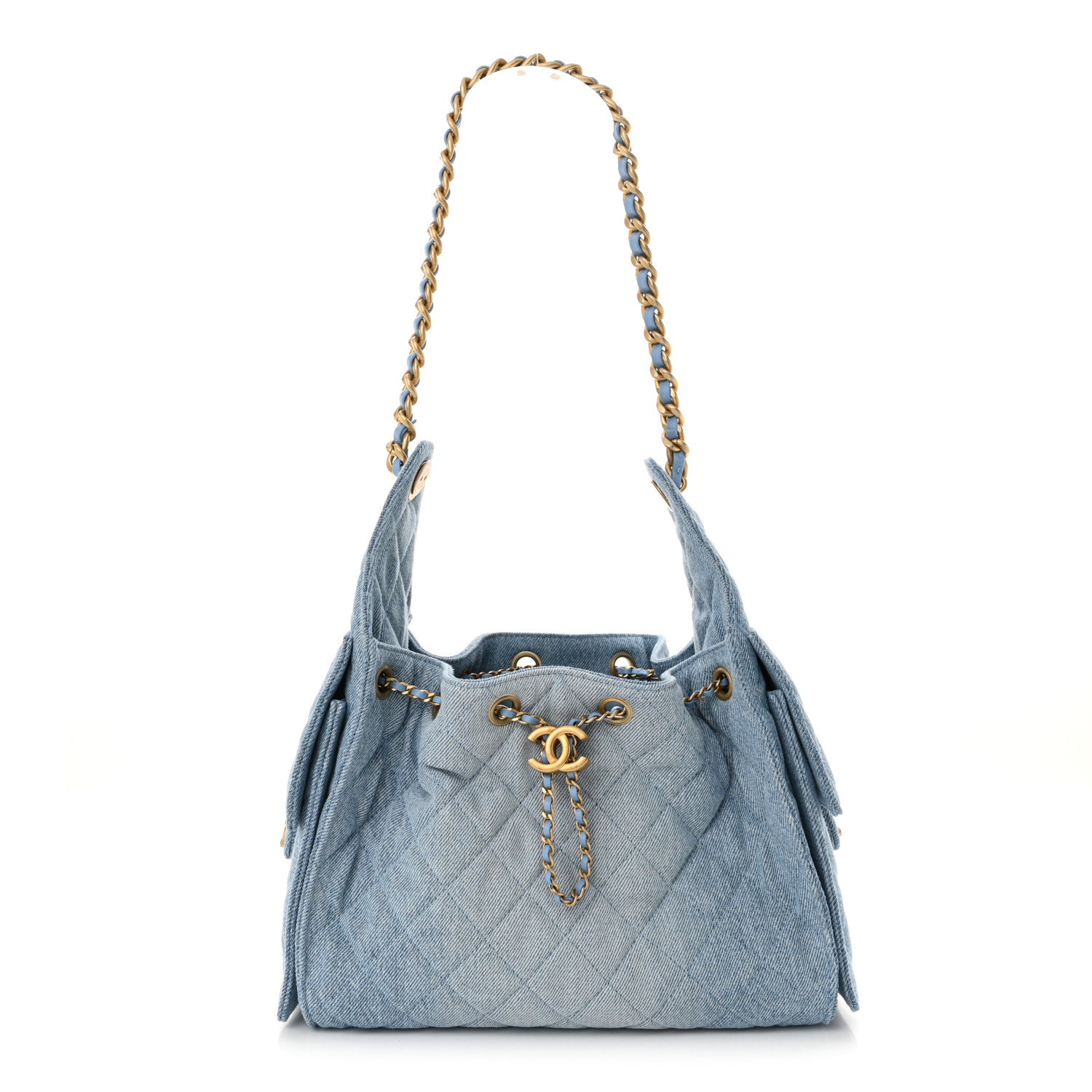 CHANEL Washed Denim Quilted Small Chanel 25 Handbag Blue